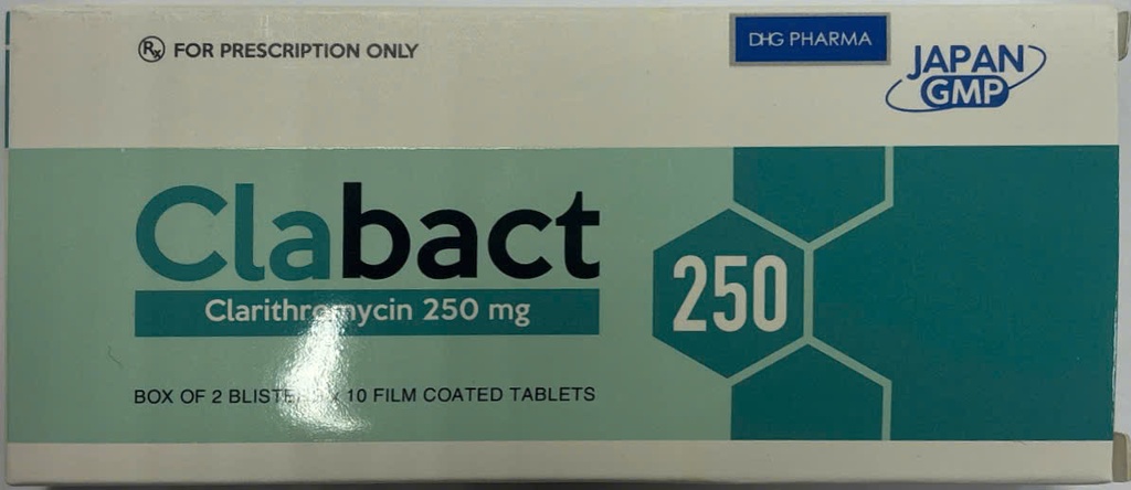 Clabact Clarithromycin 250mg DHG Hậu Giang (H/20v)