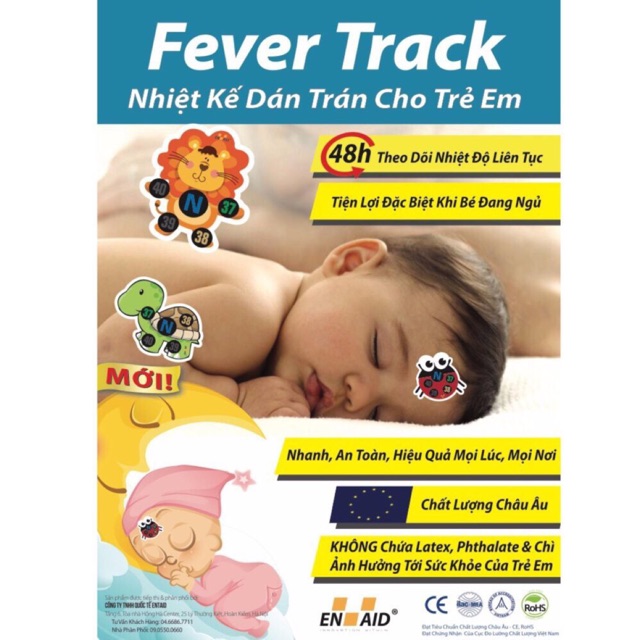 Nhiệt Độ dán trán cho trẻ em Fever Track (Vỉ/3 miếng)