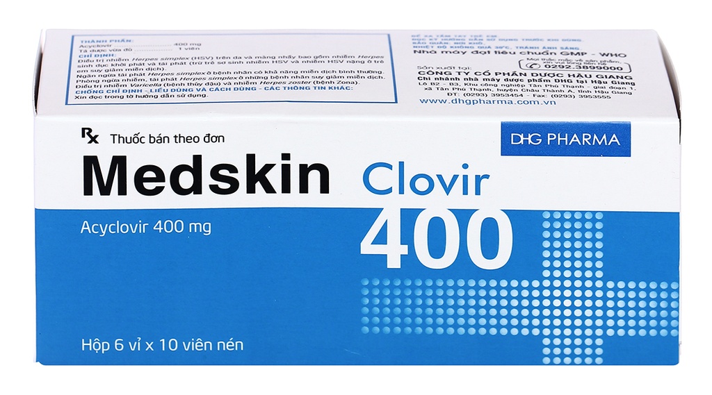 Medskin clovir Acyclovir 400mg DHG Hậu Giang (H/60v)