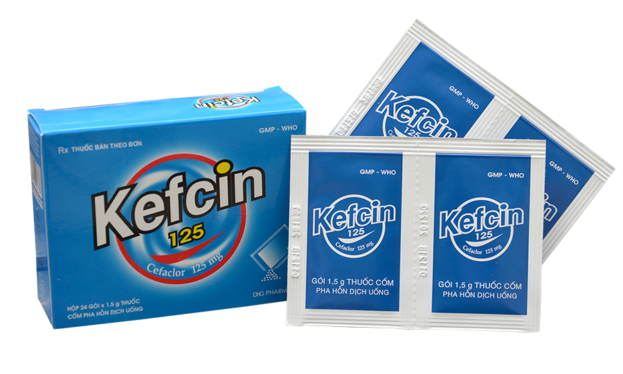 Kefcin Cefaclor 125mg DHG Hậu Giang (H/24gói/1.5g) date 08/2025