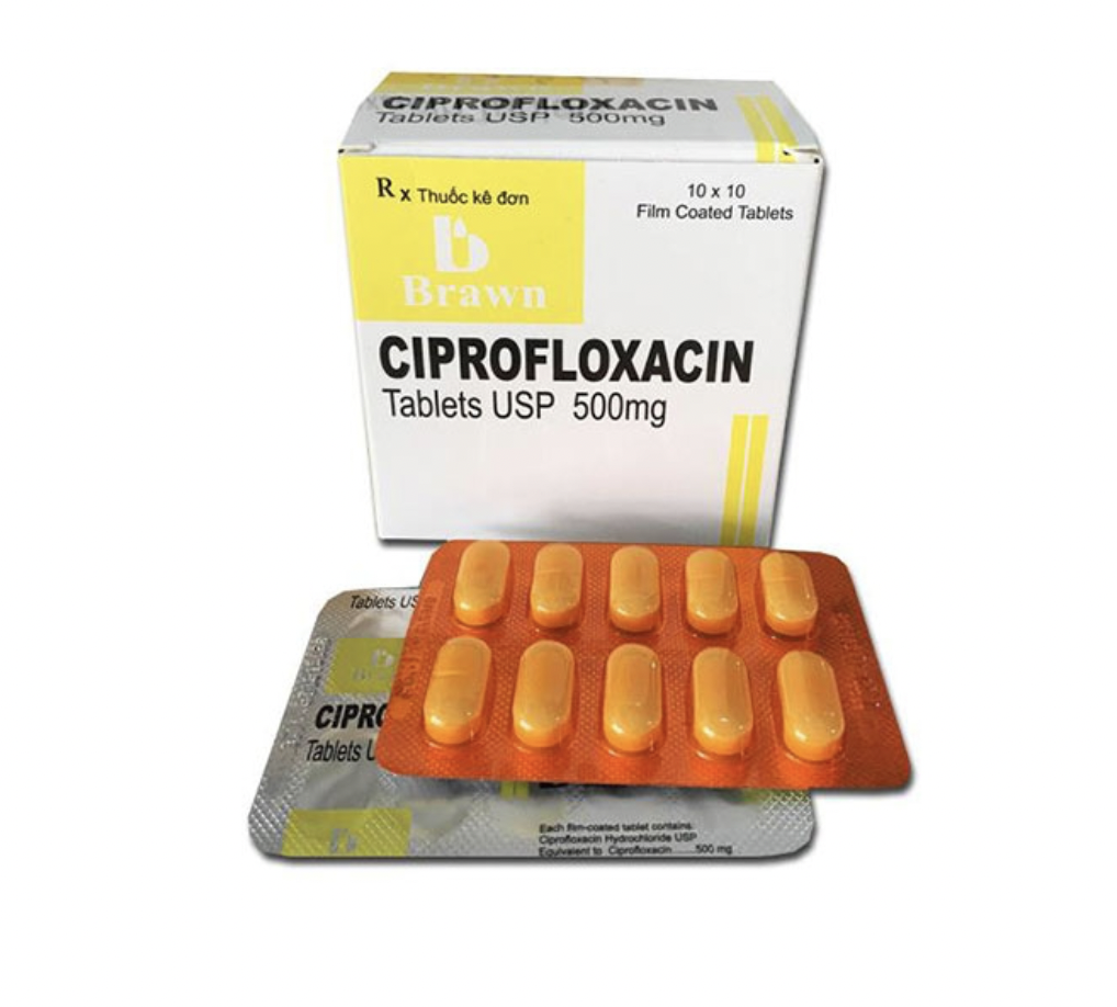 Ciprofloxacin 500mg Brawn Ấn Độ (H/100v)