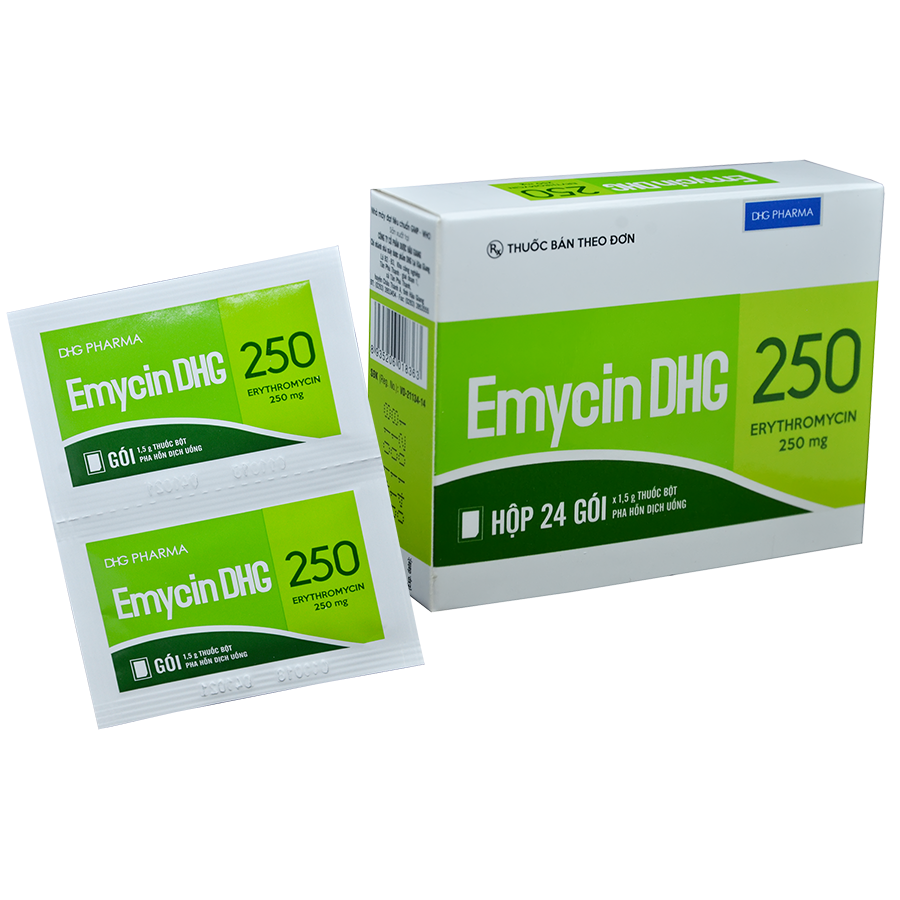 Emycin erythromycin 250mg DHG Hậu Giang (H/24gói/1.5g)