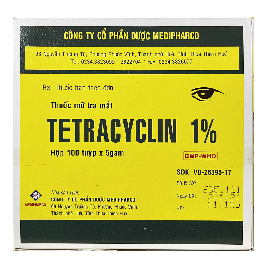 Tetracyclin 1% mỡ tra mắt Medipharco (H/100tuýp/5g)