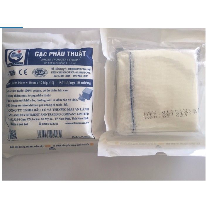 Gạc Phẫu Thuật 10cm x 10cm x 12 lớp An Lành (Bịch/10gói) Date 11/2026