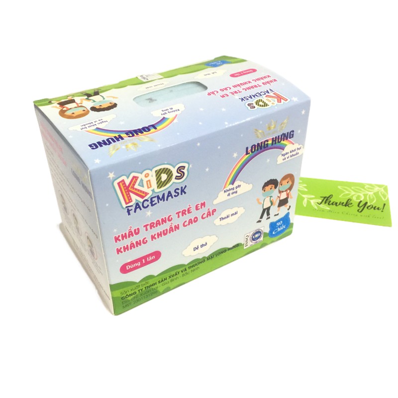 Khẩu trang y tế trẻ em 3 lớp kids medical facemask - Long Hưng (Hộp 50 cái)