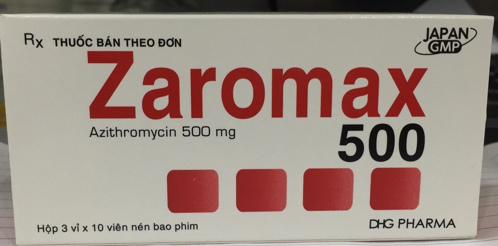 [T06402] Zaromax Azithromycin 500mg Hậu Giang (H/30v)