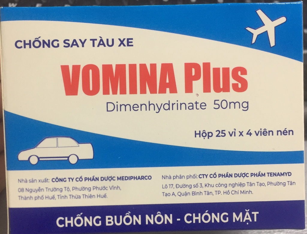 [T06626] Vomina Plus dimenhydrinate 50mg Medipharco (H/100v)