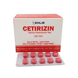 [T06972] Cetirizin 10mg Enlie Bình Dương viên đỏ (H/100v)