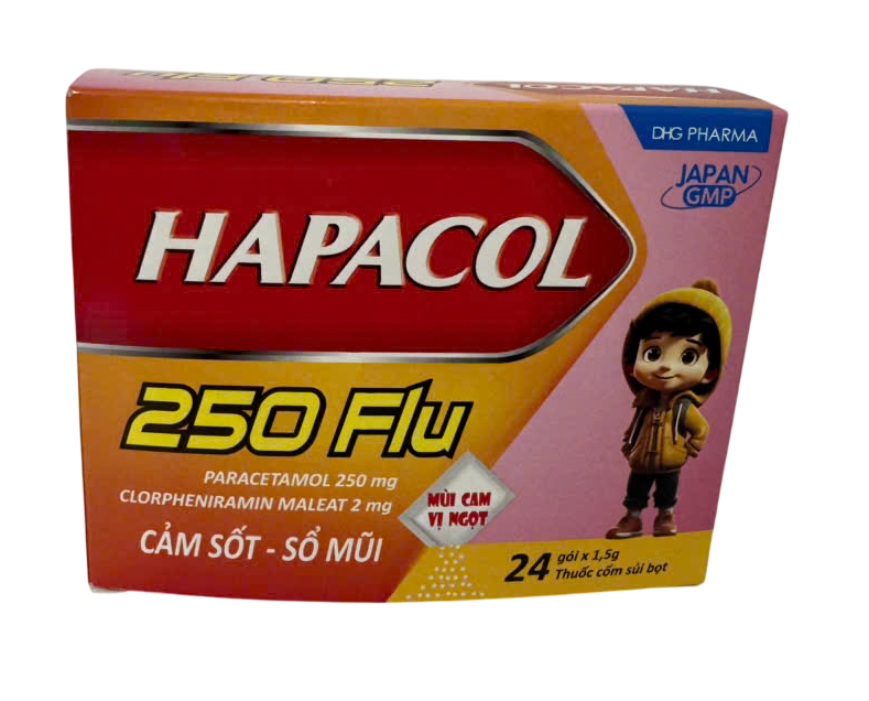 [T07037] Hapacol 250mg Flu DHG Hậu Giang (H/24gói/1.5g)