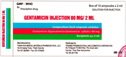 [T07081] Gentamicin 80mg/2ml Tiêm Thanh Hóa (H/10o/2ml)