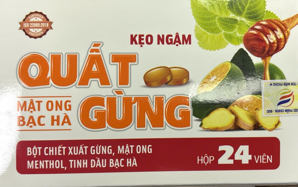 [T08334] Kẹo Ngậm Quất Gừng Mật Ong Bạc Hà Essen - Đức (H/24v)