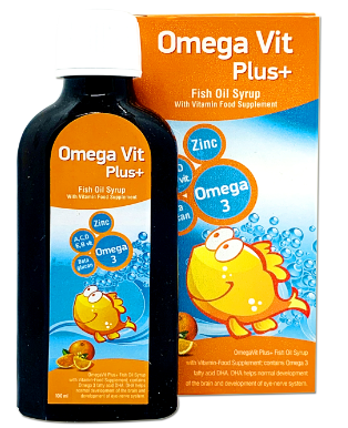 [T08386] Omega Vit Plus + Fish Oil Syrup (Lọ/100ml) Màu cam