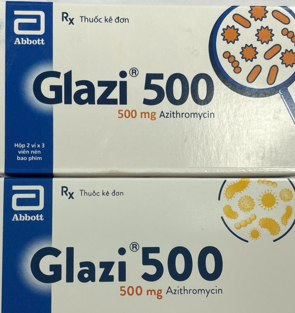 [T09804] Glazi 500 Azithromycin 500mg Abbott (H/2vỉ/3viên)