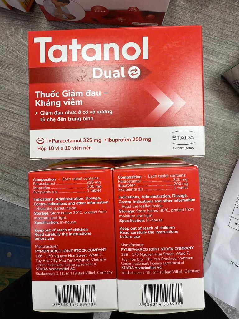 [T09945] Tatanol Dual giảm đau - kháng viêm Pymepharco (H/100v) thay thế Tatanol nhức mỏi