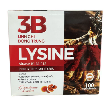 [T10522] Vitamin 3B Linh chi đông trùng lysine akopha Pháp (H/100v) đỏ trắng