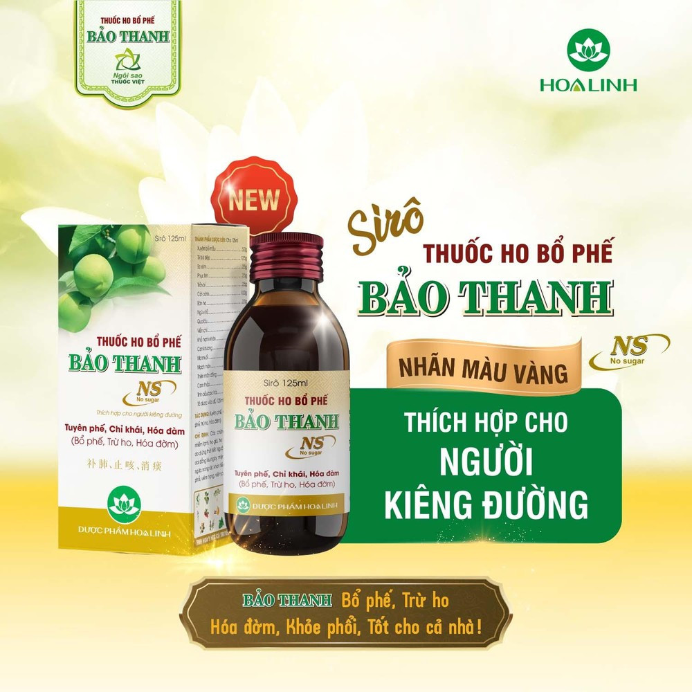 [T11664] Bảo Thanh NS siro ho bổ phế không đường Hoa Linh (Lọ/125ml)  vàng 