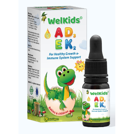 [T12332] Siro Welkids Vitamin A E D3K2 hỗ trợ hấp thu canxi cho trẻ (Chai 10ml) 