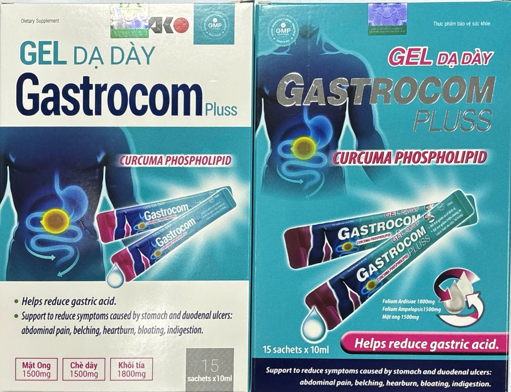 [T12846] Gel Dạ Dày Gastrocom pluss Akopha (H/15 gói/10ml) Trắng Xanh ( Gaviscon nội)