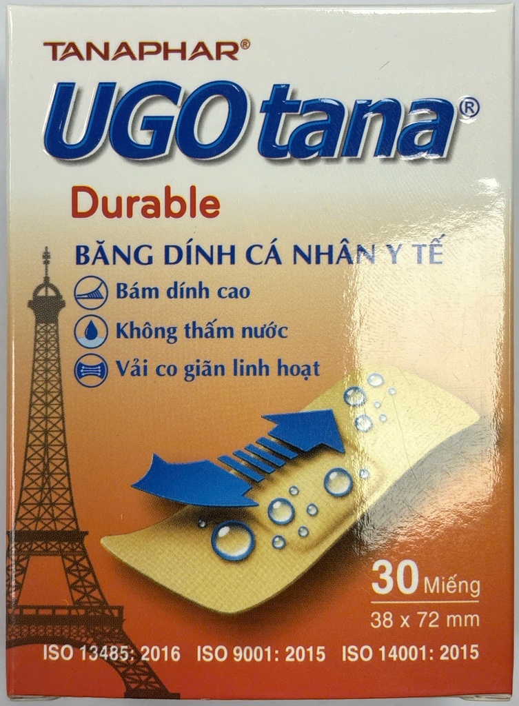 [T13290] Băng dính cá nhân không thấm nước 38x72mm Ugo Tana Durable (H/30m)
