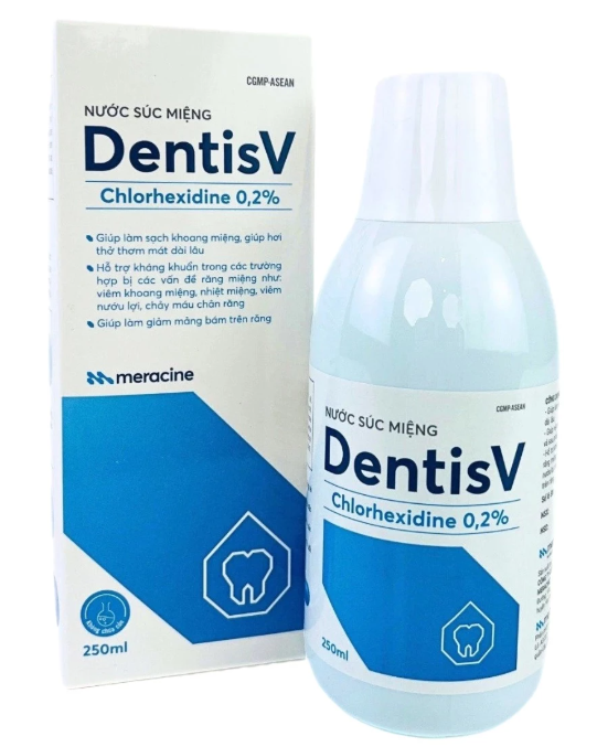 [T13461] Nước Súc Miệng DentisV Chlorhexidine 0,2% Meracine (Chai 250ml)