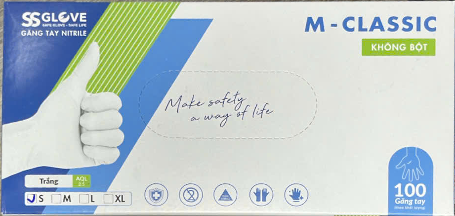 [T13700] Găng tay cao su y tế M Classic size S không bột SSGlove (H/100c)