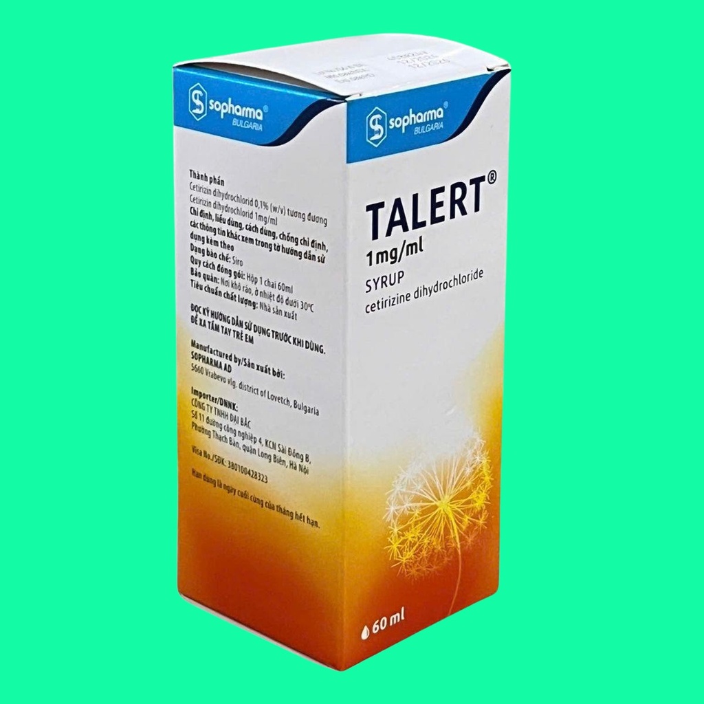 [T14701] Talert cetirizin dihydrochlorid 1mg/1ml Sopharma (Lọ/60ml) date12/2026