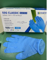 [T14709] Găng tay cao su y tế M Classic size M không bột SSGlove (H/100c) MÀU XANH 