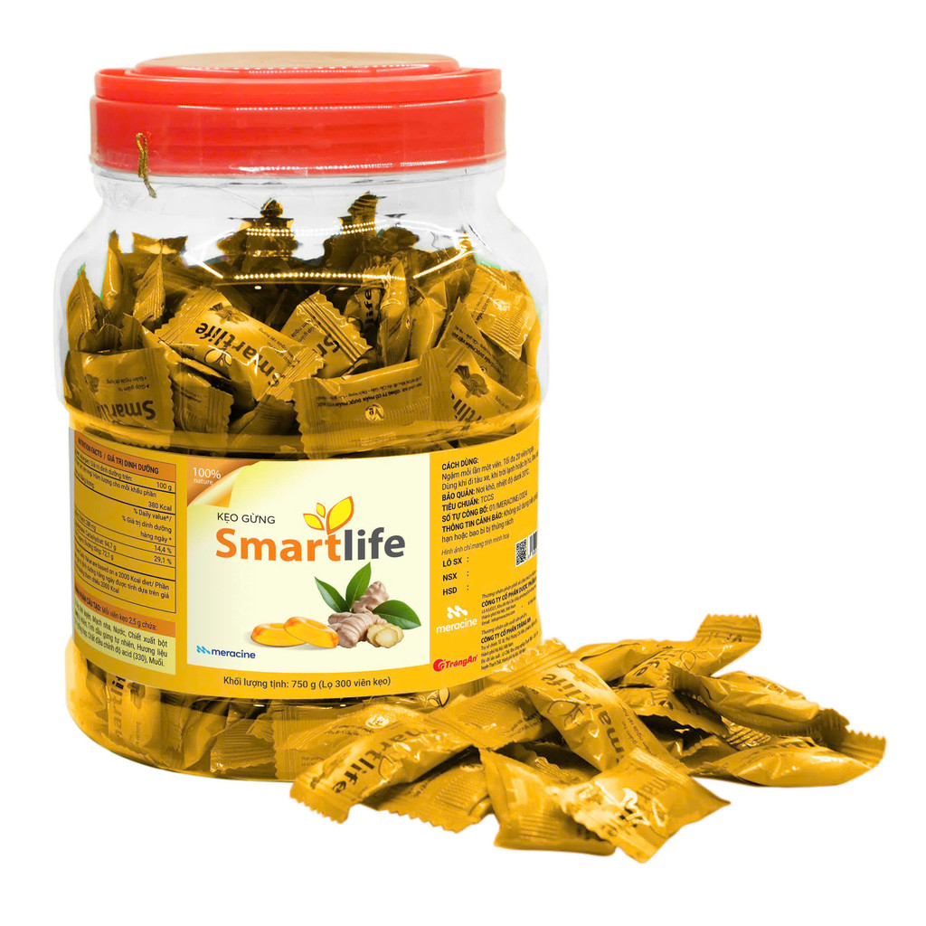 [T14743] Smartlife kẹo ngậm ho vị gừng Meracine (Lọ/300v) Date 12/2026