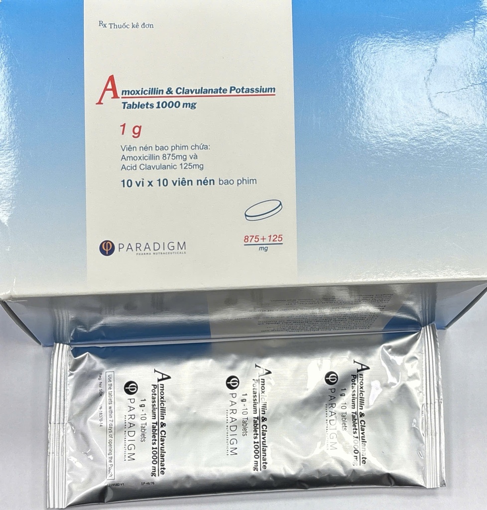 [T14925] Amoxicillin & Clavulanate Potassium Tavlets 1000mg PARADIGM (H/100v) Amoxicillin 875mg+ Acid Clavulanic 125mg