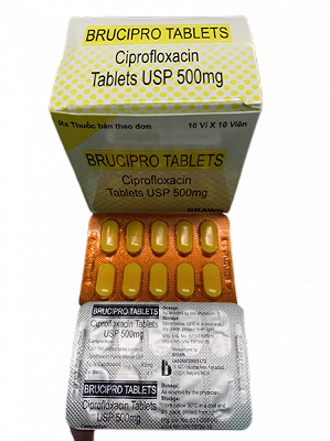 [T01046]  Brucipro Ciprofloxacin 500mg Brawn Ấn Độ (H/100v) Date 12/2027