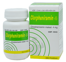 [T01280] Clorpheniramin 4mg DHG Hậu Giang (Lọ/200v) Date 09/2025