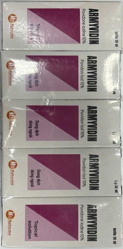 [T01413] Armyvidin Povidone Iodine 10% 20ml Z120 (Cọc/10lọ/20ml)