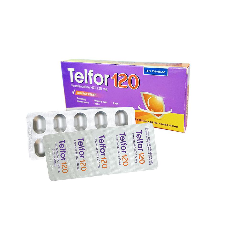 [T01675] Telfor Fexofenadin 120mg DHG Hậu Giang (H/20v) Date 04/2027