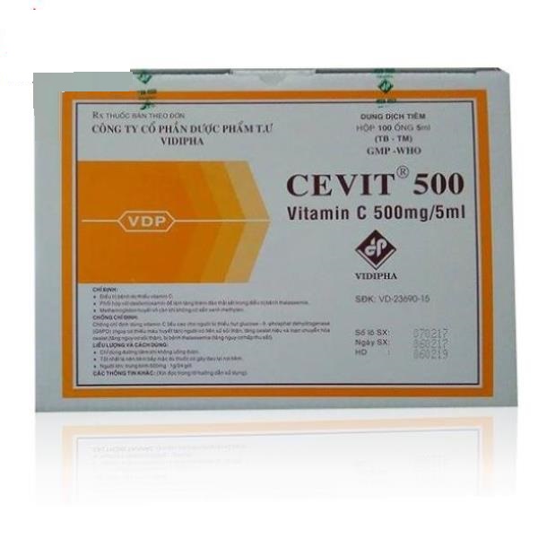 [T01688] Cevit 500 Vitamin C 500mg/5ml tiêm Vidipha (H/100o/5ml) Date 06/2025