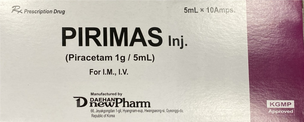 [T01798]  Pirimas Piracetam 1g/5ml Thuốc tiêm Hàn Quốc (H/10o/5ml) Date 04/2027