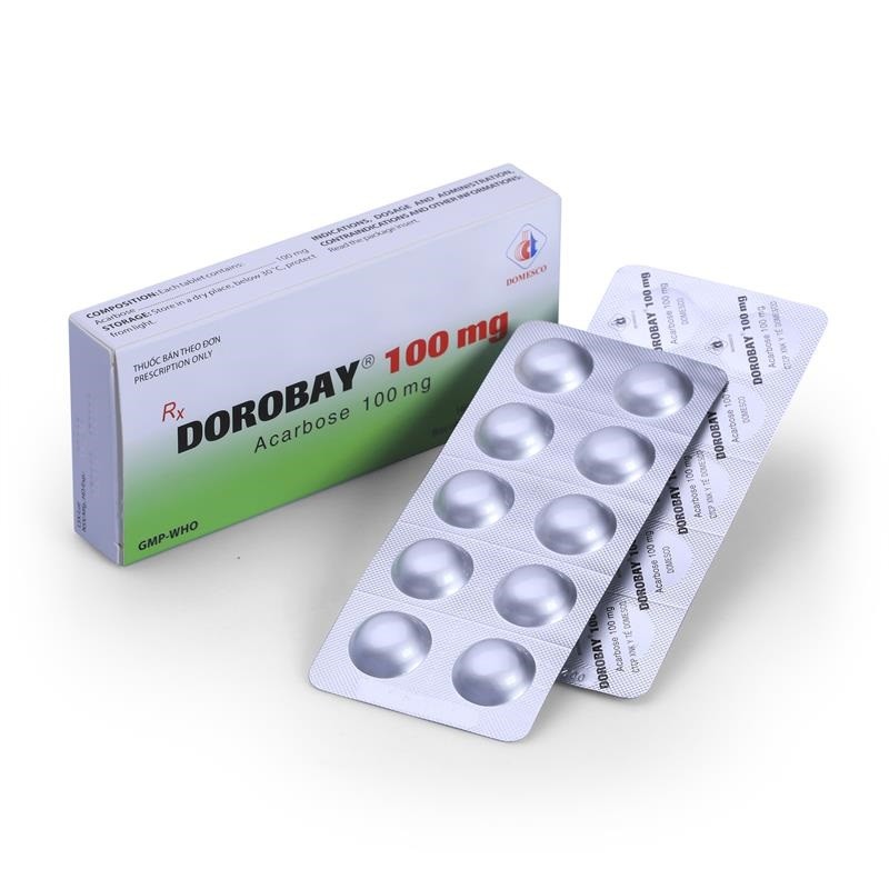 [T01936] Dorobay Acarbose 100mg Đồng Tháp (H/30v) date 02/2025