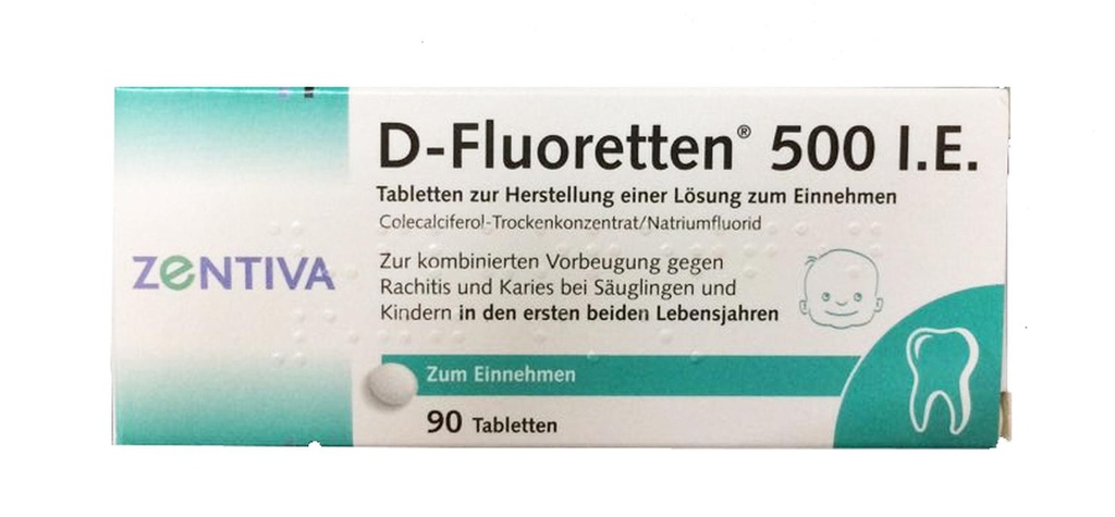 [T02300] Vitamin D Fluoretten 500 IE  Đức (H/90v) Date 05/2026