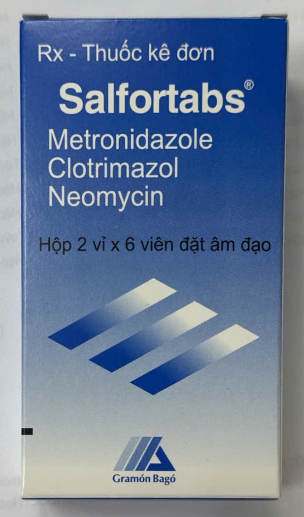 [T02308] Salfortabs Metronidazole 500mg viên đặt phụ khoa Uruguay (H/12v) (Sadetabs) Date 08/2027