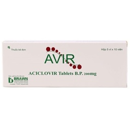 [T02415] Avir Acyclovir 200mg Brawn Ấn Độ (H/50v)