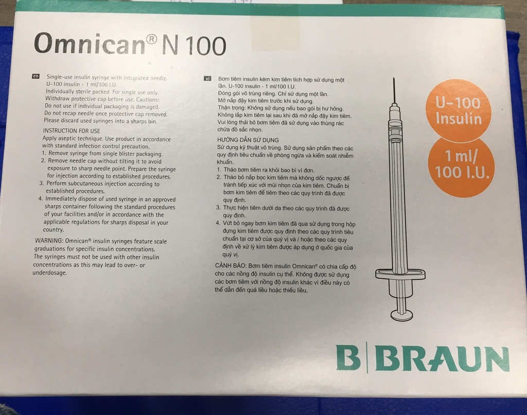 [T02448] Bơm tiểu đường Omnican N100 Nắp Cam 1ml/100IU B.Braun (H/100cái)