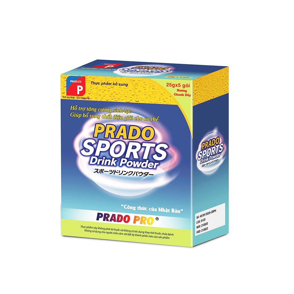 [T03100] Prado Sports Drink Powder Bột điện giải Prado (H/5gói/25g) Hương Chanh dây