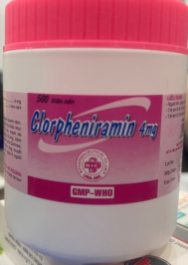 [T03339] Clorpheniramin 4mg NIC nắp hồng (Lọ/500v) rẻ