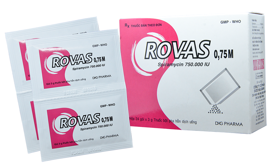 [T04275]  Rovas 0.75M Spiramycin 750.000 IU DHG Hậu Giang (H/24gói)