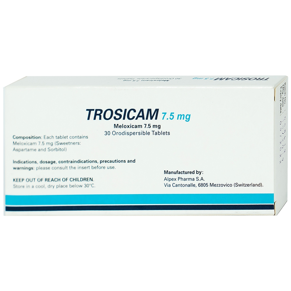 [T04620] Trosicam Meloxicam 7,5mg Alpex Thụy Sĩ (H/30v)