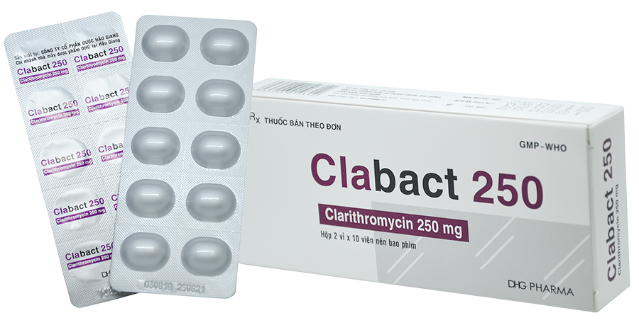 [T04621] Clabact Clarithromycin 250mg DHG Hậu Giang (H/20v)