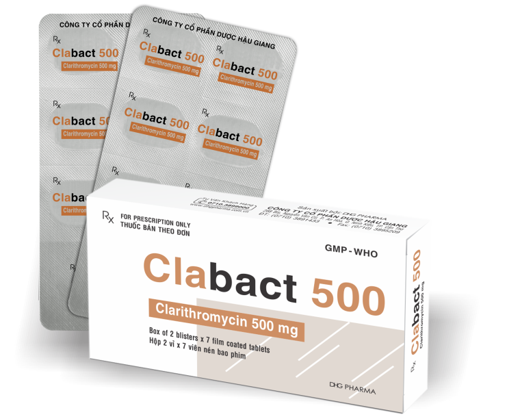 [T04622] Clabact Clarithromycin 500mg DHG Hậu Giang (H/20v) Date 11/2025