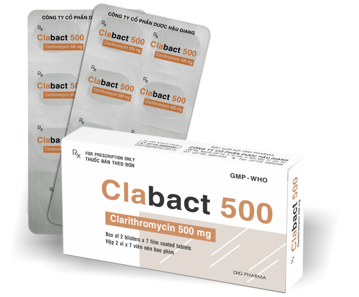 [T04622] Clabact Clarithromycin 500mg DHG Hậu Giang (H/20v)
