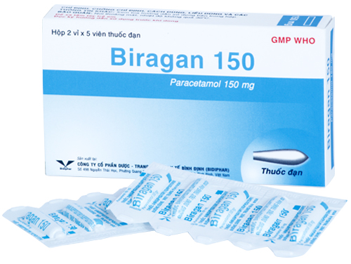 [T05058] Biragan paracetamol 150mg viên đặt Bình Định (H/10v)