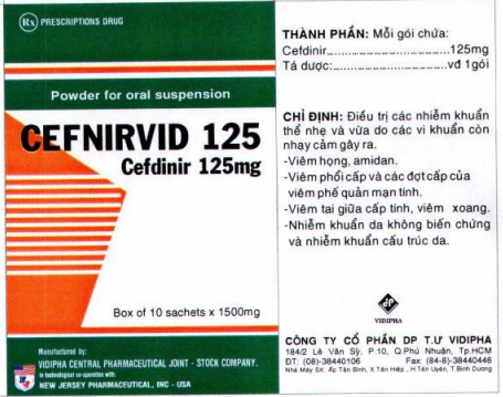 [T05096] Cefnirvid Cefdinir 125mg Vidipha (H/10gói/1.5g)