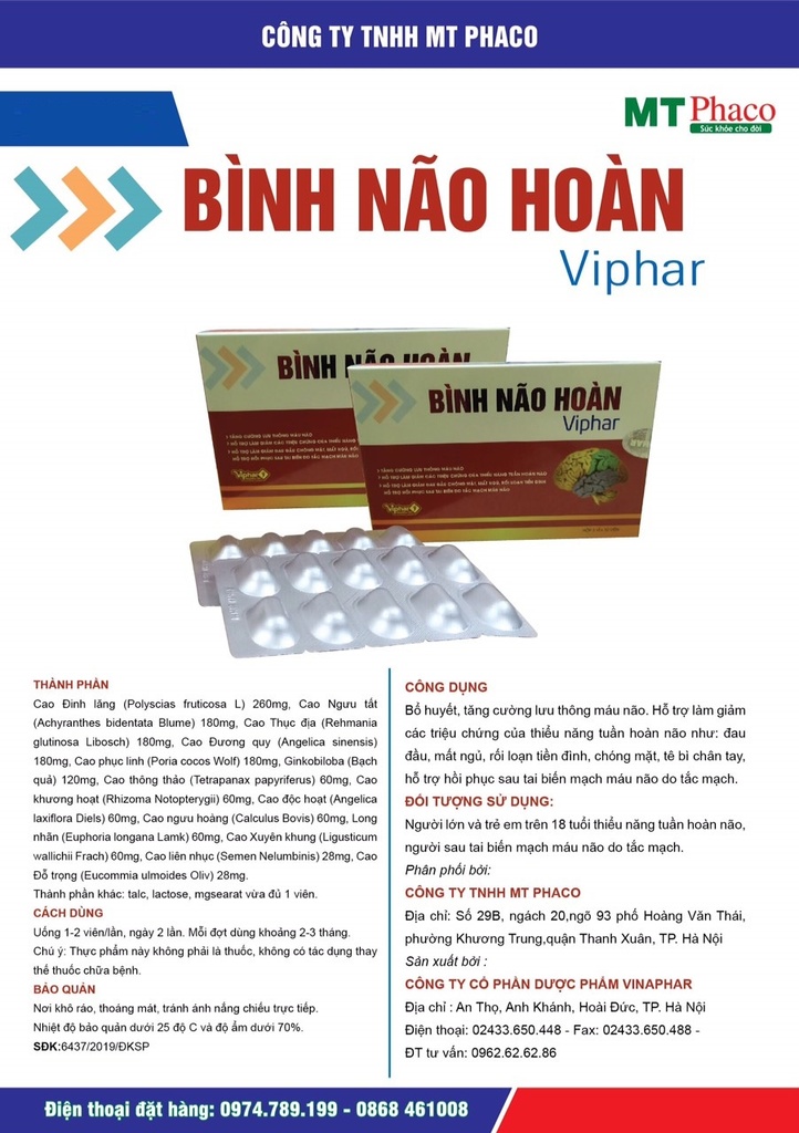 [T05240] Bình Não Hoàn Vinaphar (H/30v)